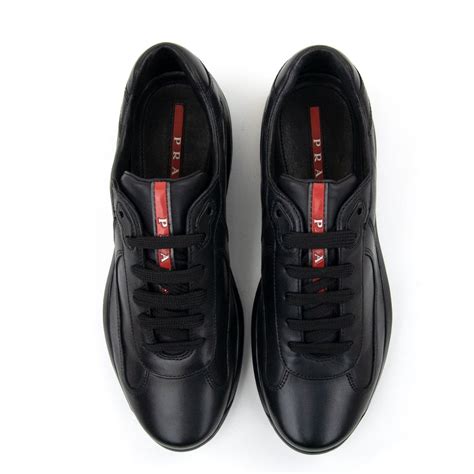 black prada trainers size 5|Prada black leather sneakers.